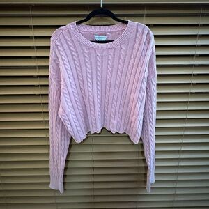 Aerie Light Pink Cable Knit Cropped Sweater XL